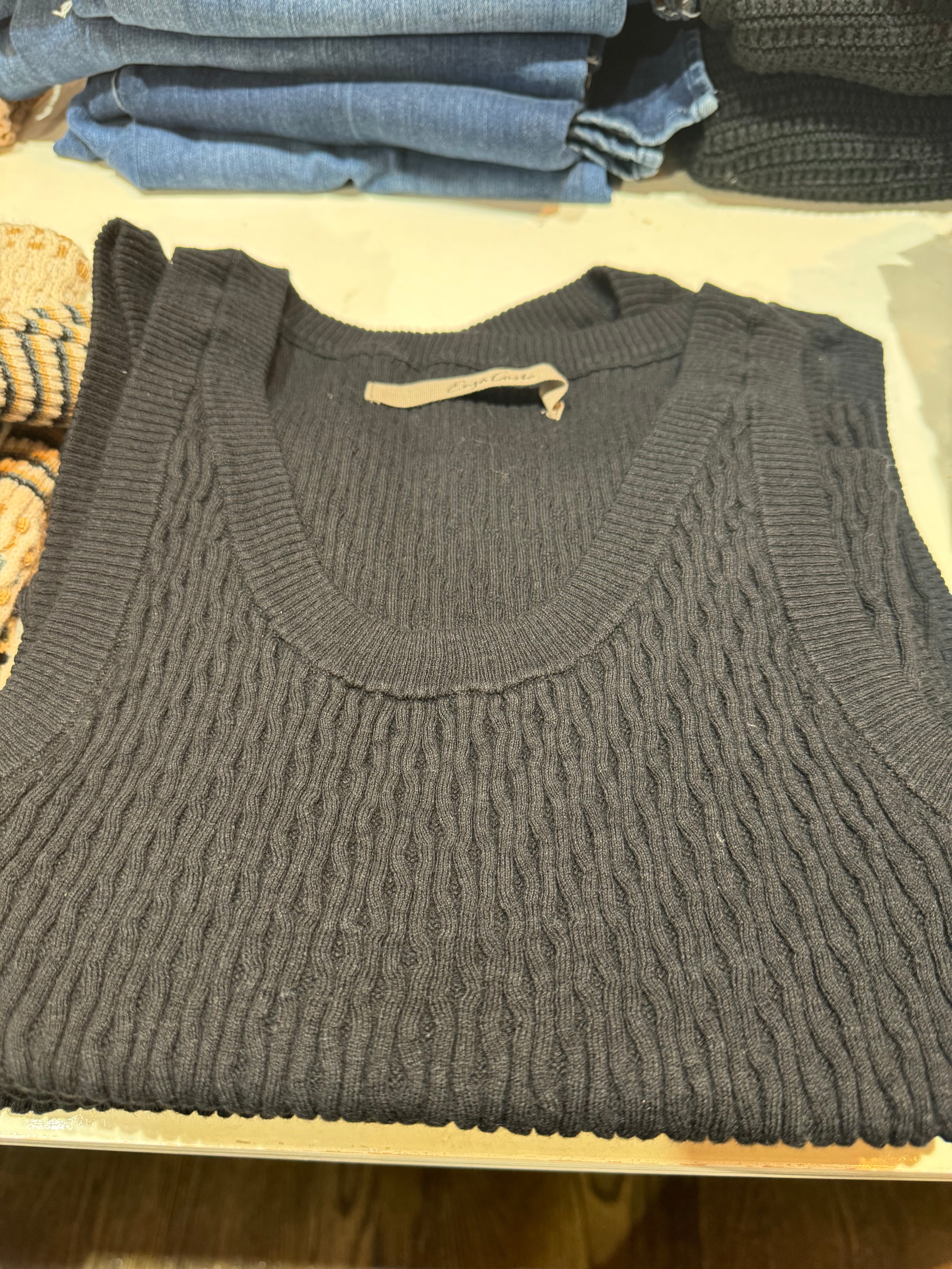 CASHMERE COTTON POINTELLE KNIT TANK