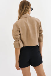 CAROLINA | LEATHER RUFFLE SLEEVE JACKET