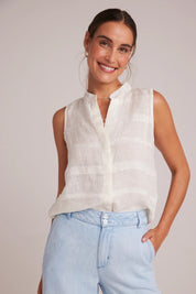 Sleeveless Hidden Placket Button Down - White