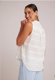 Sleeveless Hidden Placket Button Down - White