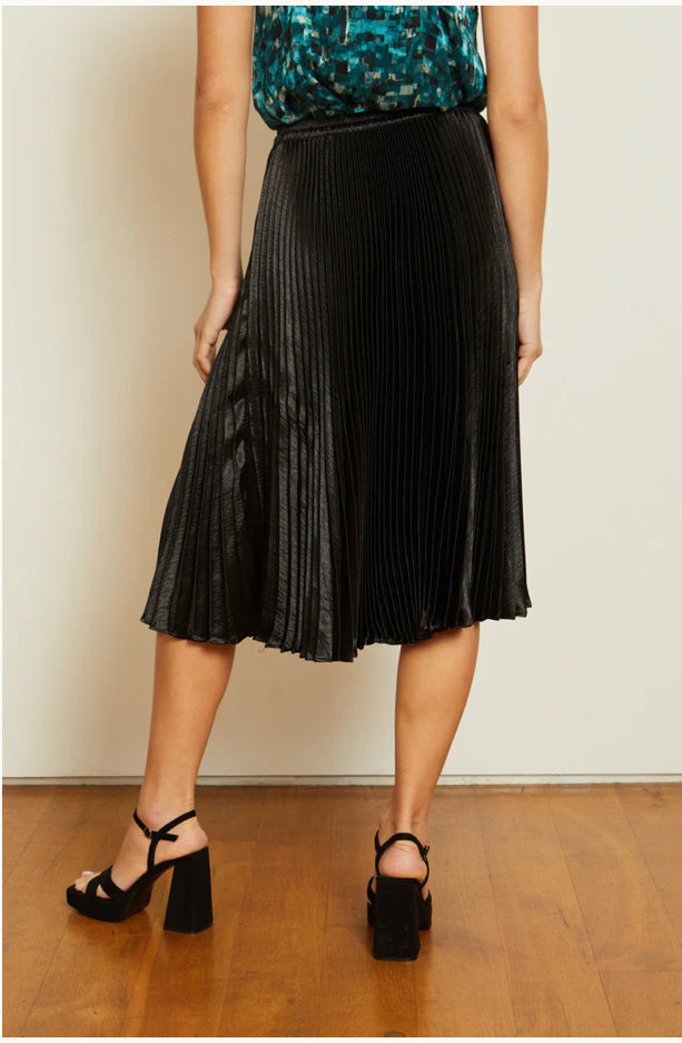 MIA SKIRT IN BLACK SHINY WOVEN