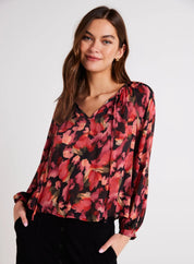 Shirred Raglan Tie Front Blouse