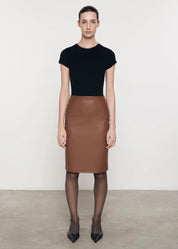 KNEE LENGTH LEATHER SKIRT