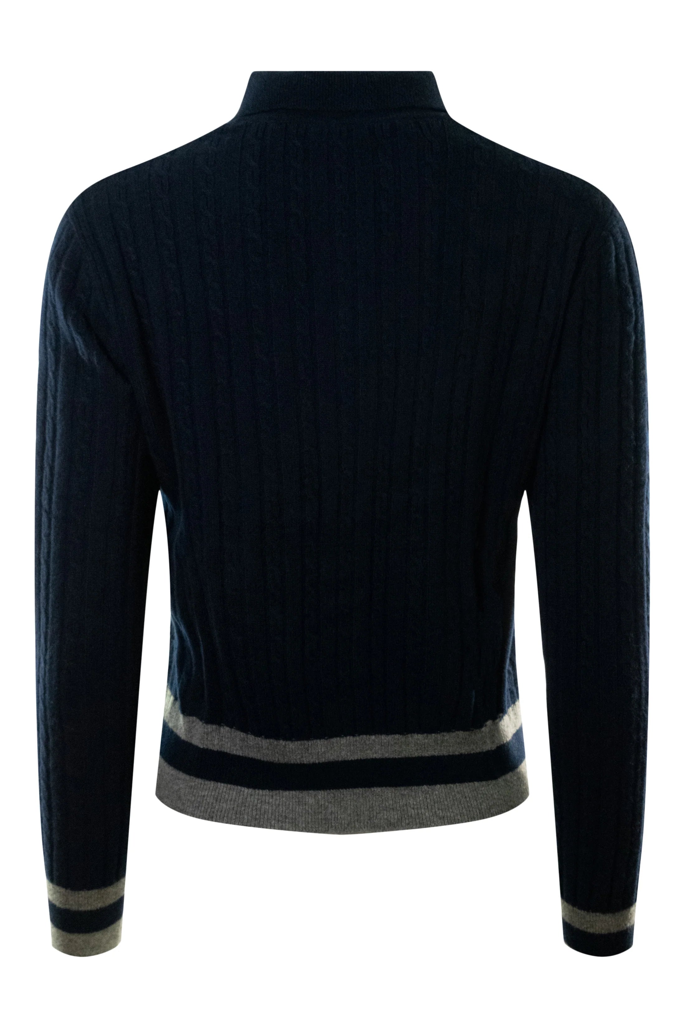 Collared Cabled Cardigan in Navy Combo