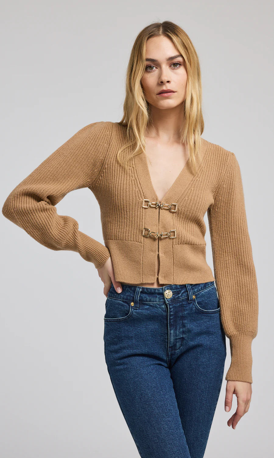 MONSE SADDLE BUCKLE CLOSURE CARDIGAN