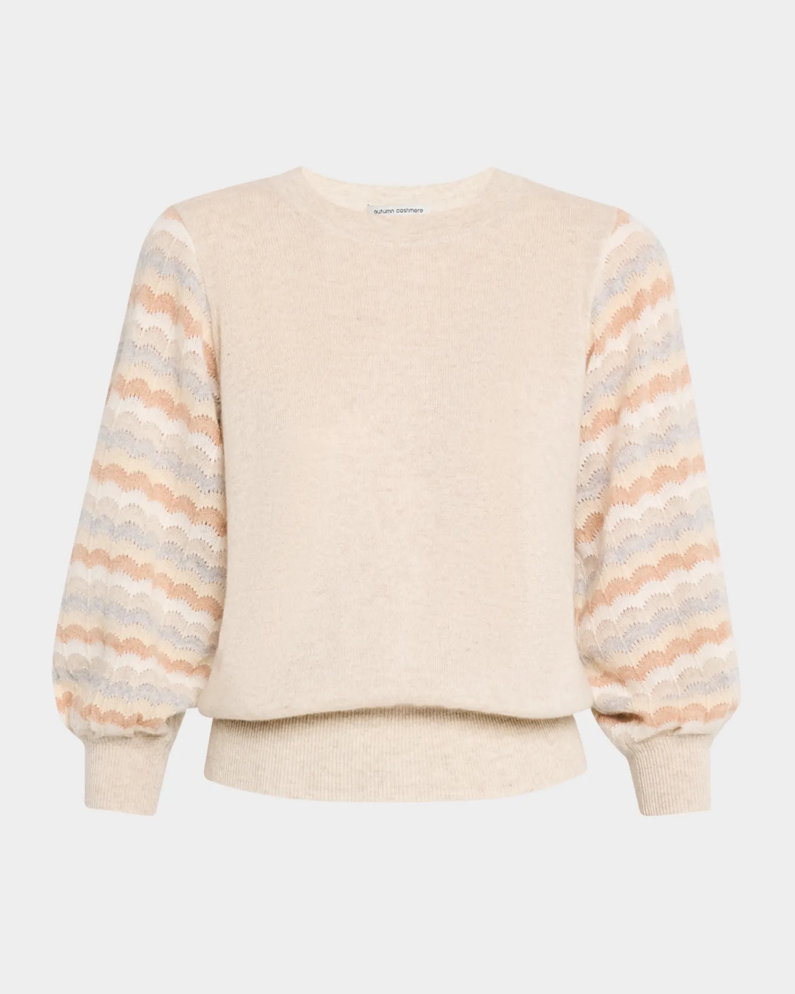 Striped Puff-Sleeve Cashmere Sweater