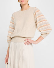 Striped Puff-Sleeve Cashmere Sweater