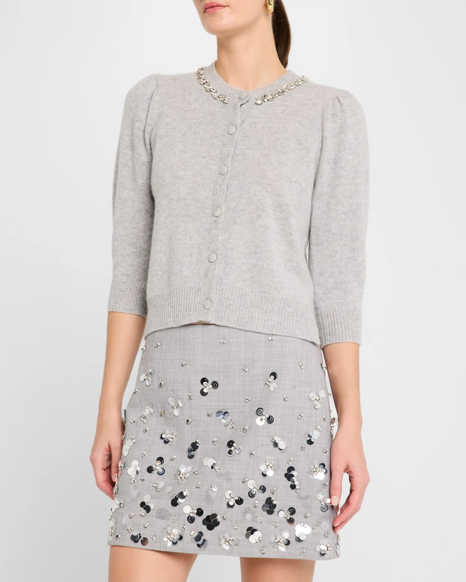 Rhinestone-Trim Cashmere Cardigan