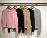 Tipped Scallop Shaker-Knit Crewneck Sweater