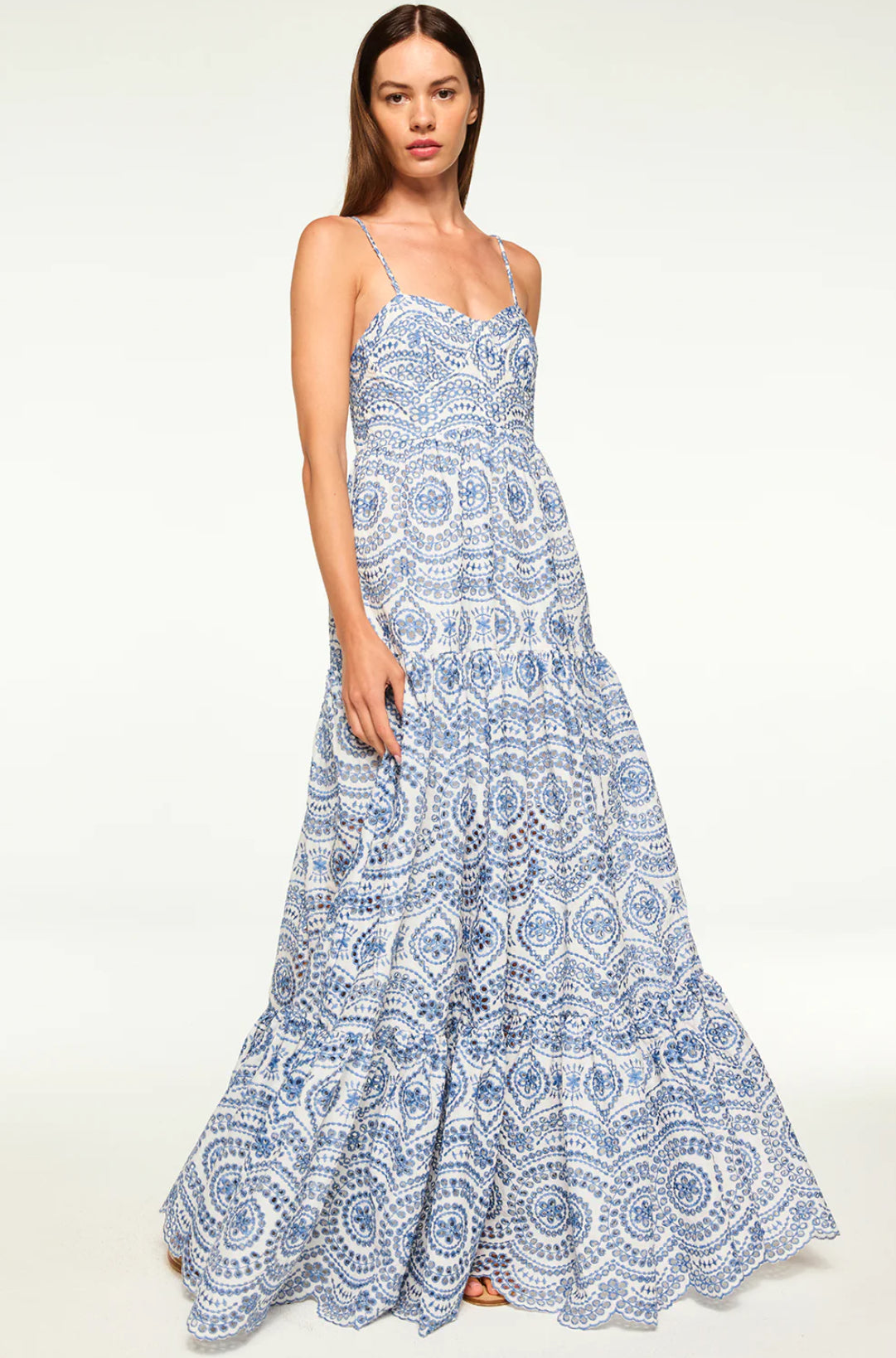 MISA MARIANA DRESS | Blue Embroidered Cotton Eyelet