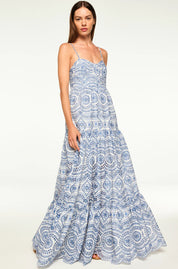 MISA MARIANA DRESS | Blue Embroidered Cotton Eyelet