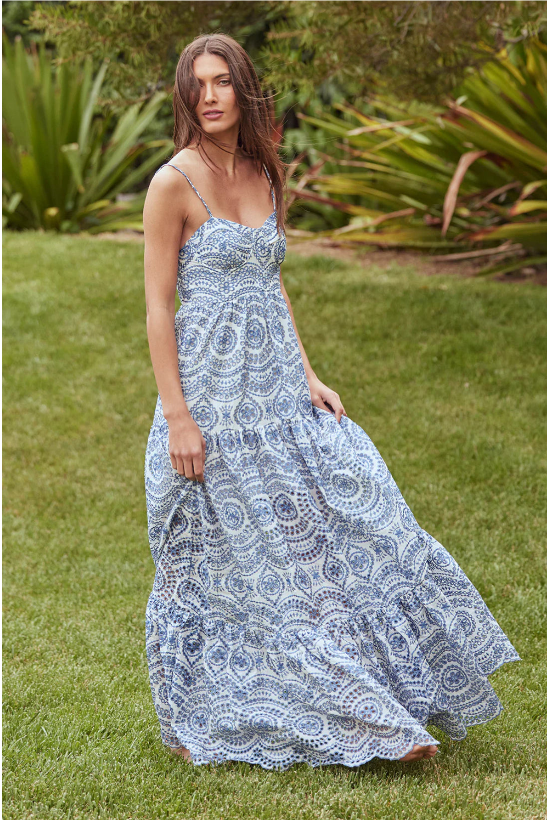 MISA MARIANA DRESS | Blue Embroidered Cotton Eyelet