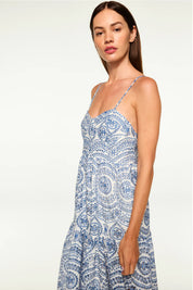 MISA MARIANA DRESS | Blue Embroidered Cotton Eyelet