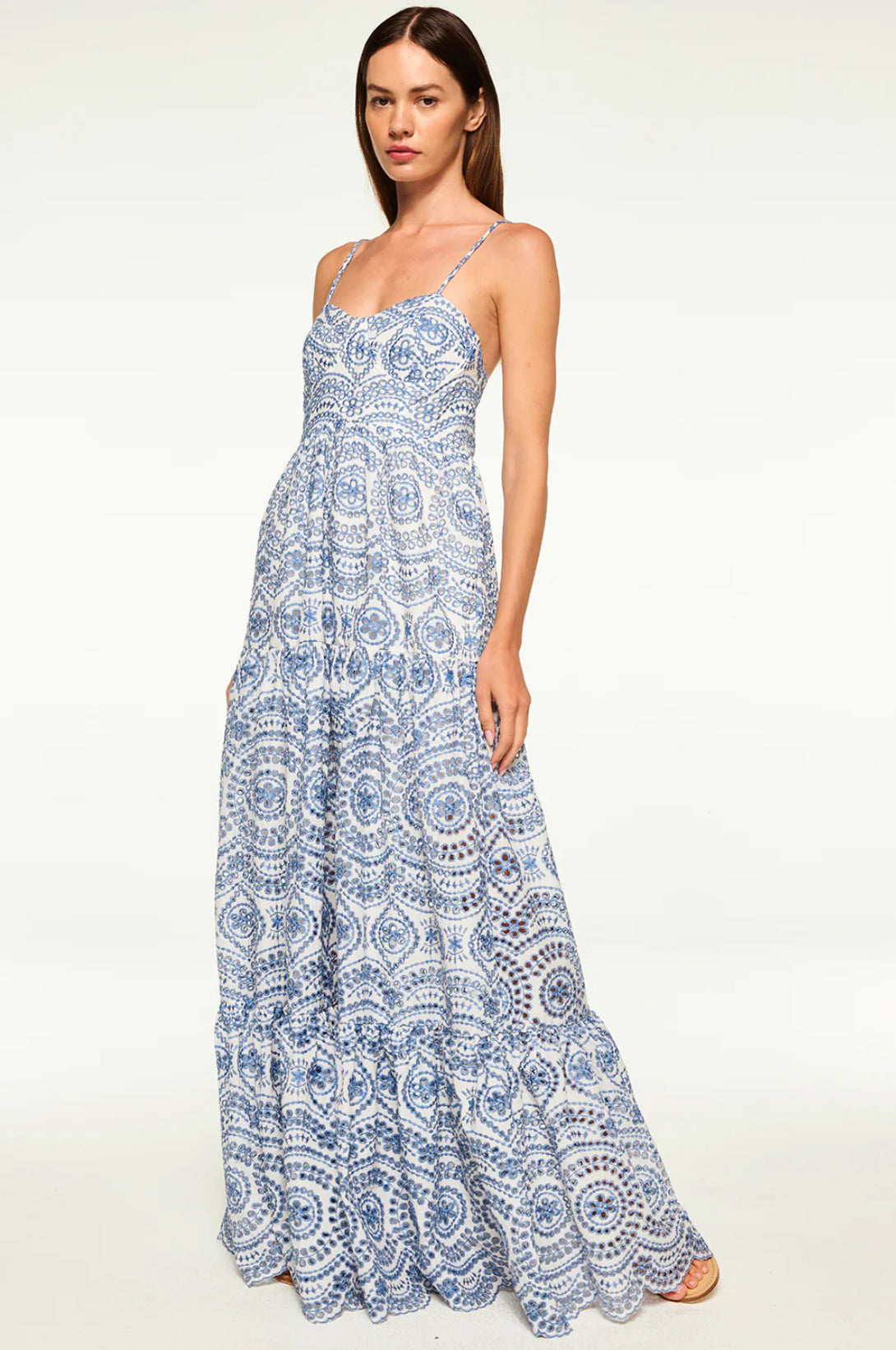 MISA MARIANA DRESS | Blue Embroidered Cotton Eyelet