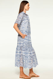 MISA ITZEL SKIRT | Blue Embroidered Cotton Eyelet