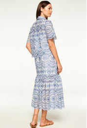 MISA ITZEL SKIRT | Blue Embroidered Cotton Eyelet