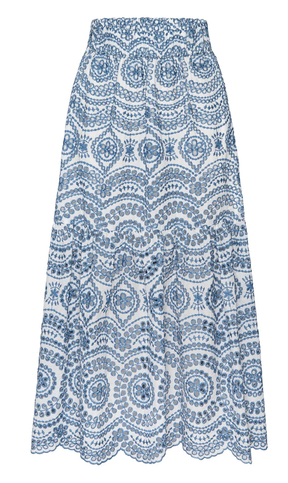 MISA ITZEL SKIRT | Blue Embroidered Cotton Eyelet