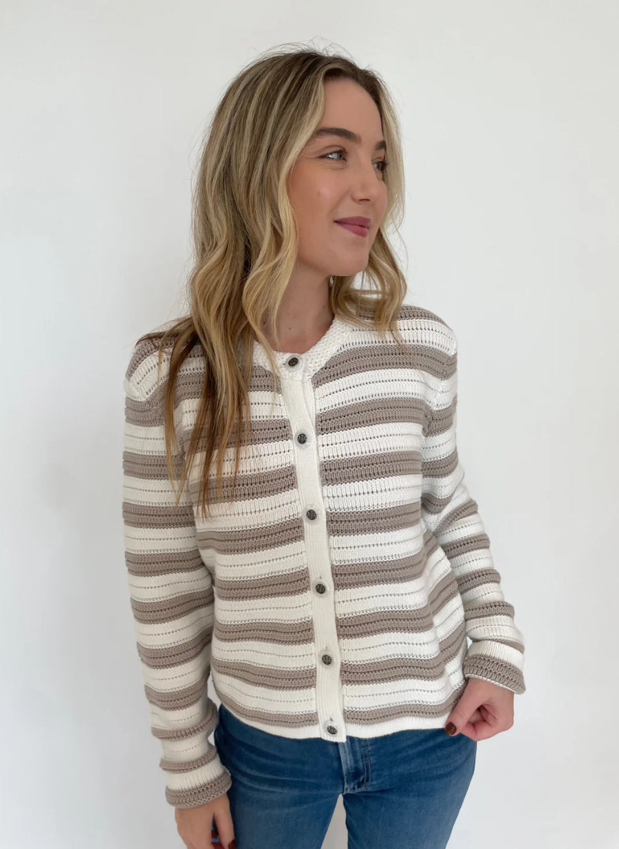 Textured Stripe Jacket | Bleach White/Sand Dollar