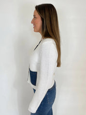 Lydia Rib Cardigan With Pocket - White