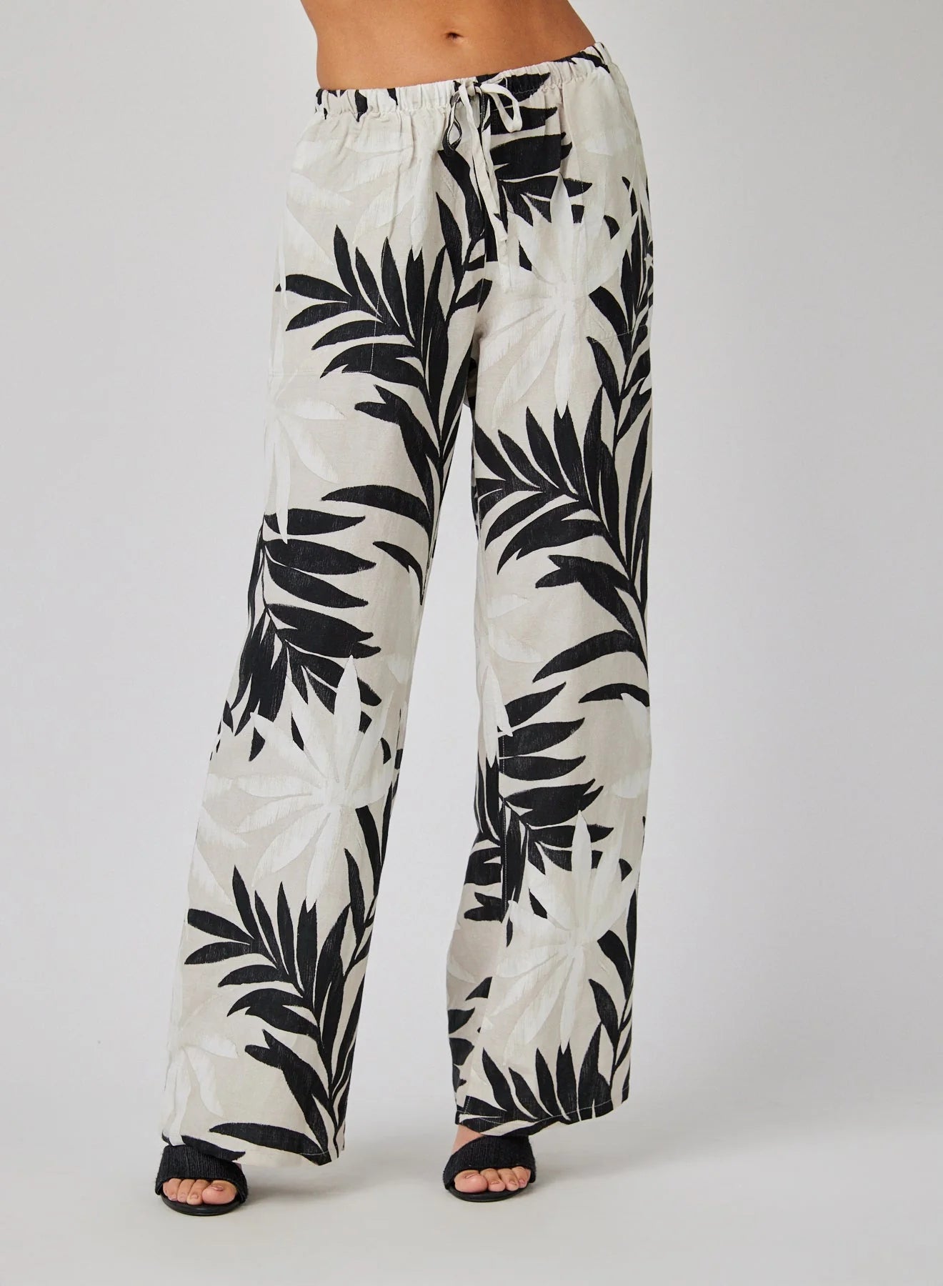 Wide Leg with Drawstring - Maui Palm Print