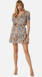 Kayla Split-Neck Smocked Floral Mini Dress