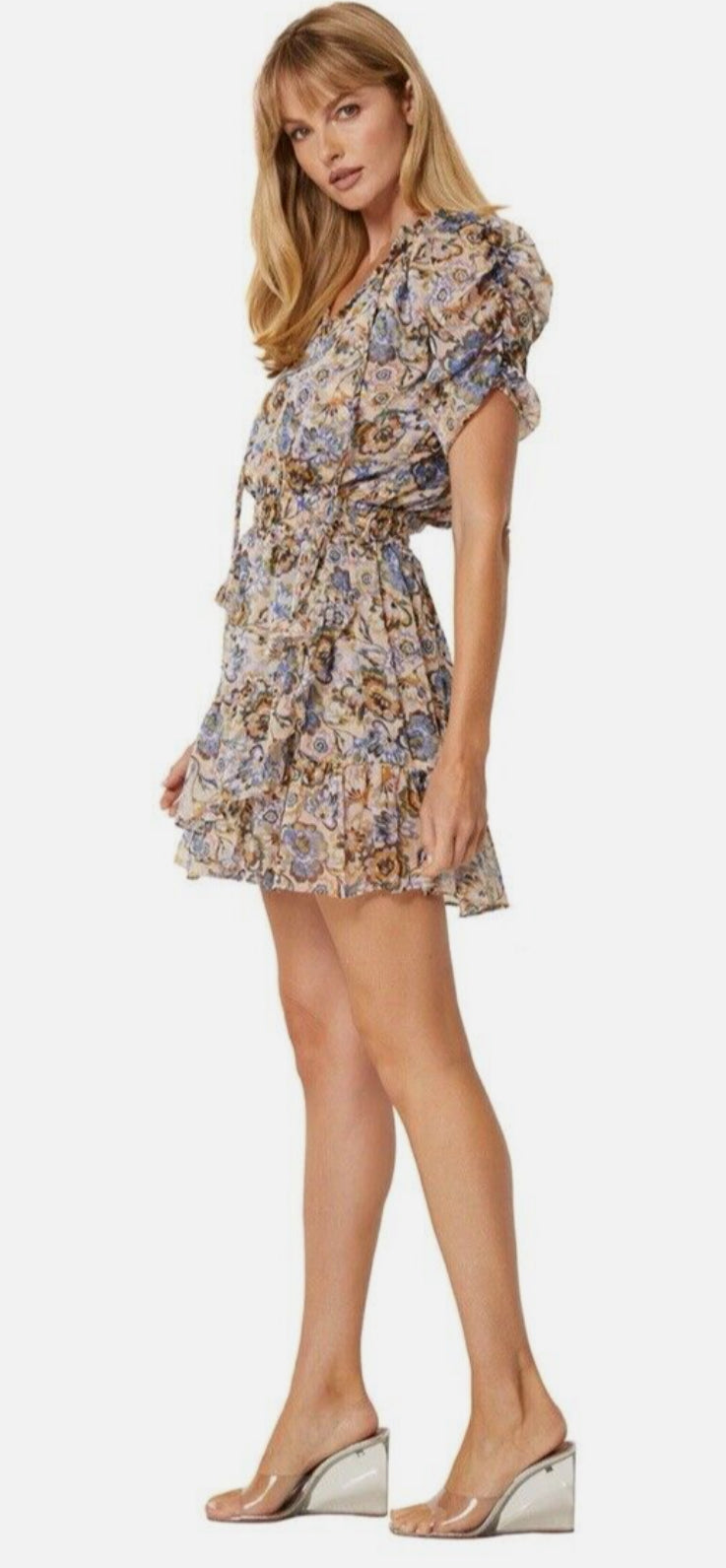 Kayla Split-Neck Smocked Floral Mini Dress