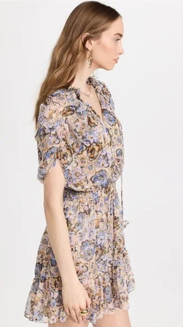 Kayla Split-Neck Smocked Floral Mini Dress