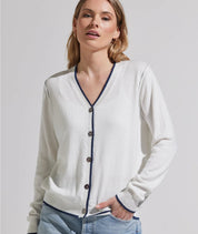 Zaket & Plover Cardigan | White with Navy Trim