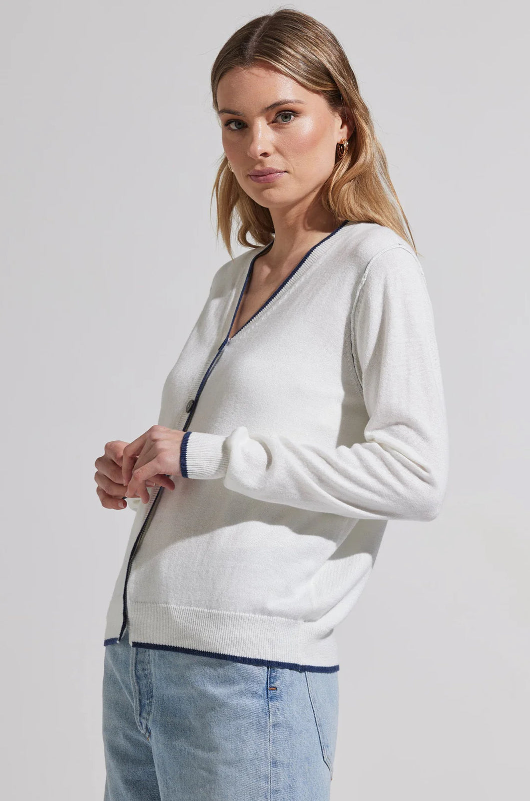 Zaket & Plover Cardigan | White with Navy Trim