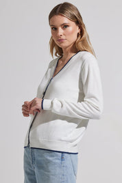 Zaket & Plover Cardigan | White with Navy Trim